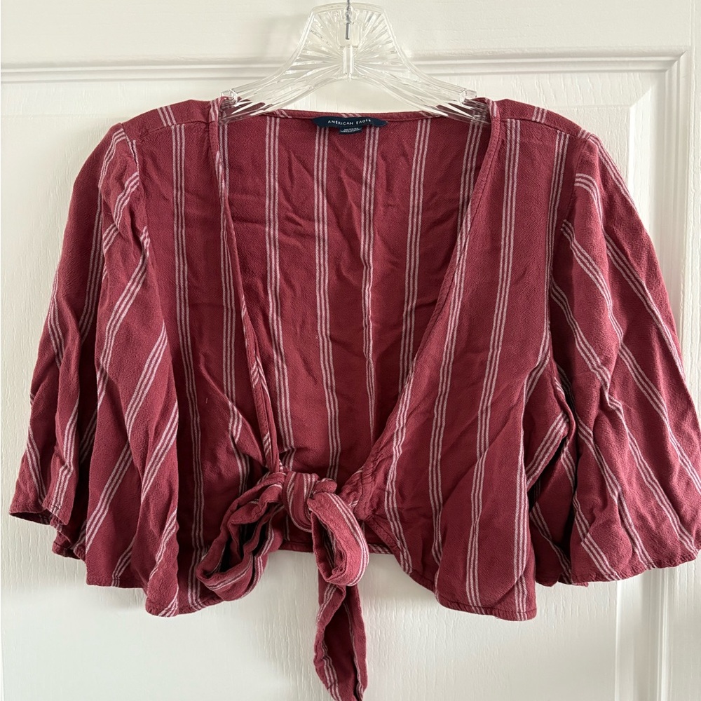 Striped Burgundy Tie-Front Crop Top